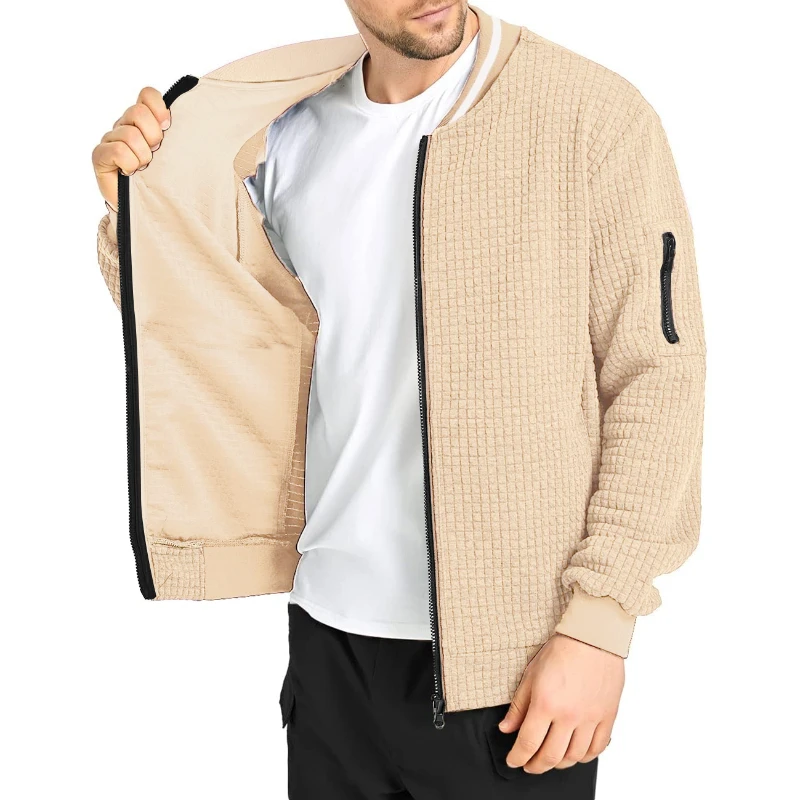 Autumn Mens Long Sleeve Jacket Coats Color-Block Varsity Jacket Lightweight Streetwear New Solid Color Zipper Coat with Pockets - Image 2