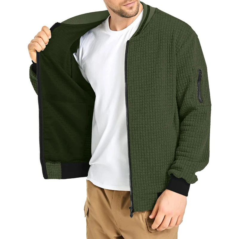 Autumn Mens Long Sleeve Jacket Coats Color-Block Varsity Jacket Lightweight Streetwear New Solid Color Zipper Coat with Pockets - Image 4