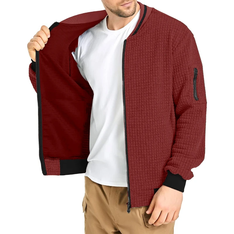 Autumn Mens Long Sleeve Jacket Coats Color-Block Varsity Jacket Lightweight Streetwear New Solid Color Zipper Coat with Pockets - Image 5