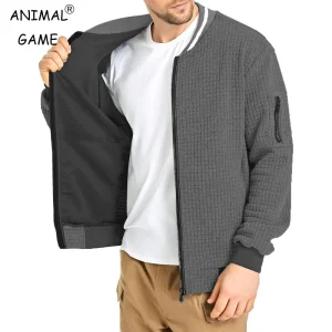 Autumn Mens Long Sleeve Jacket Coats Color-Block Varsity Jacket Lightweight Streetwear New Solid Color Zipper Coat with Pockets