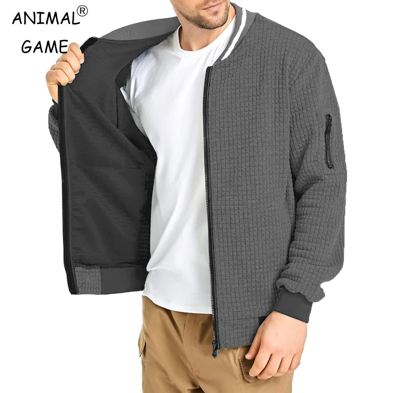 Autumn Mens Long Sleeve Jacket Coats Color-Block Varsity Jacket Lightweight Streetwear New Solid Color Zipper Coat with Pockets