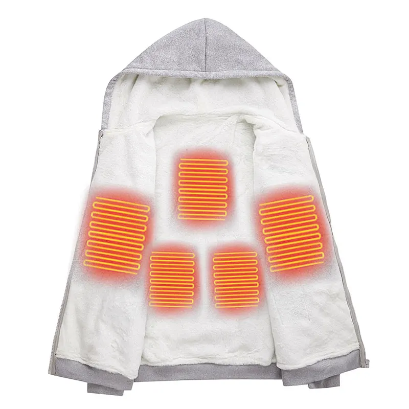 Autumn Winter 5-Zone Heated Hooded Jacket Heated Warm Casual Sweatshirt Hoodie Jacket Outdoor Warm (Not Included The Power Bank) - Image 2