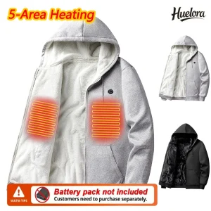 Autumn Winter 5-Zone Heated Hooded Jacket Heated Warm Casual Sweatshirt Hoodie Jacket Outdoor Warm (Not Included The Power Bank)