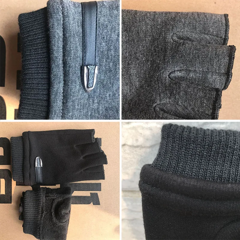 Autumn Winter Fleece Lined Half Fingers Gloves Men Male Outdoor Driving Riding Warm Fingerless Mittens Punk Hip Hop Gloves - Image 6