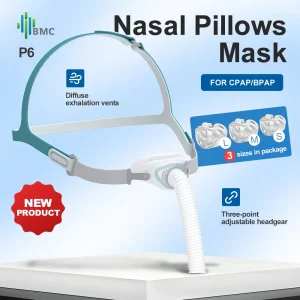 BMC P6 Nasal Pillow CPAP Mask 3 Sizes Fitpack Ultra-Quiet 18dB Lightweight Adjustable Headgear for Sleep Apnea