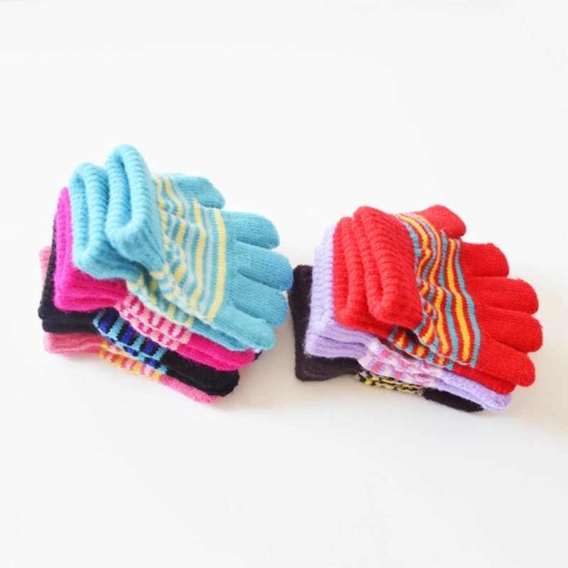 Baby Boys Girls Full Finger Gloves Winter Knitted Stripe Mitten Kids Outdoor Gloves for 1 2 3 4 5 Years Old Children Accessories - Image 2