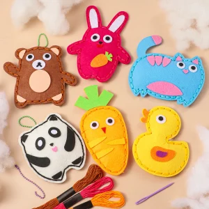 Beginner's Sewing Starter Kit - 6pcs Handmade Animal Pendant Pack, Felt Material, Perfect for Easy Fun Girls Birthday Gifts( Han