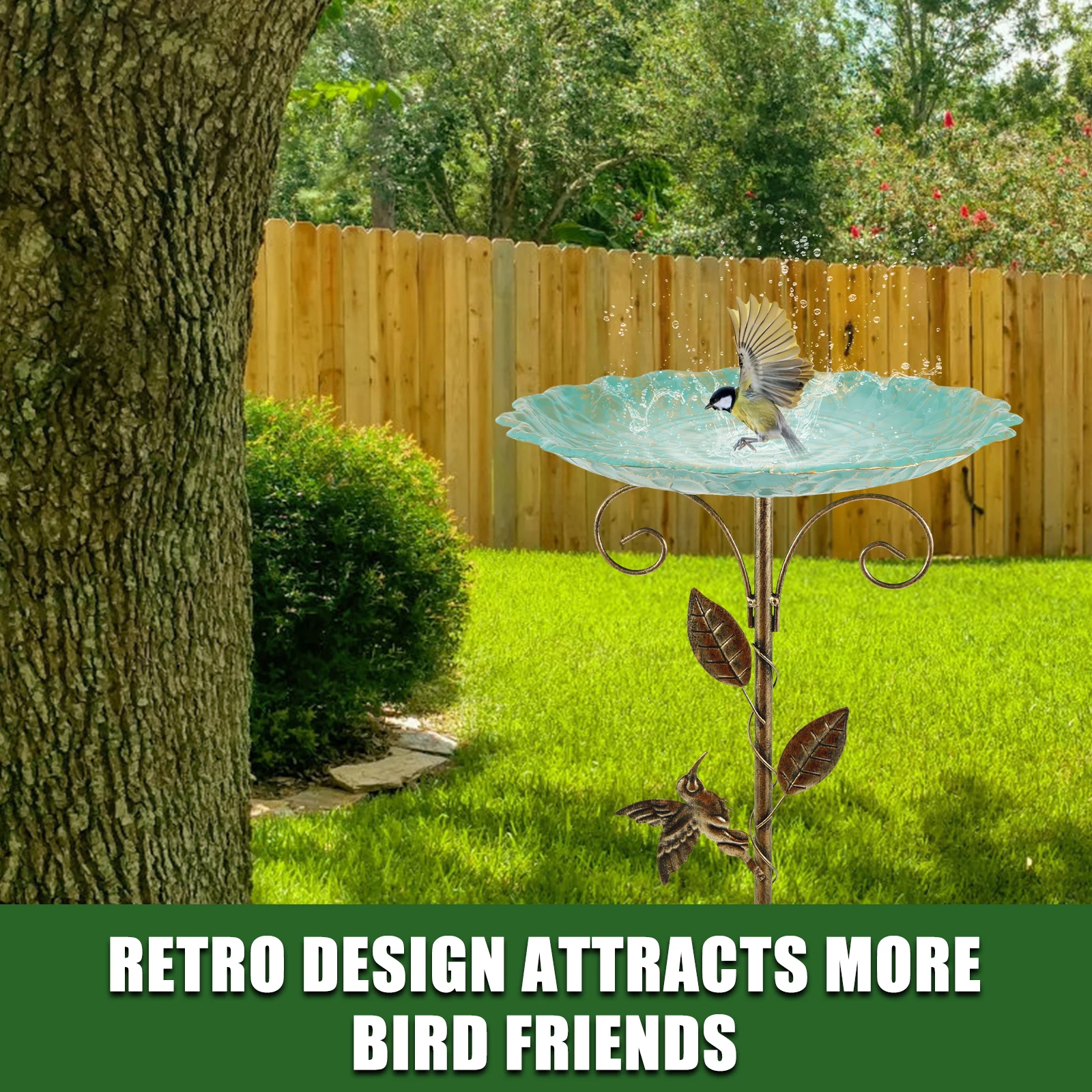Bird Bath Feeder Bowl Iron Garden Outside Standing Vintage Sturdy Garden Patio Yard Lawn Stake Decoration - Image 2