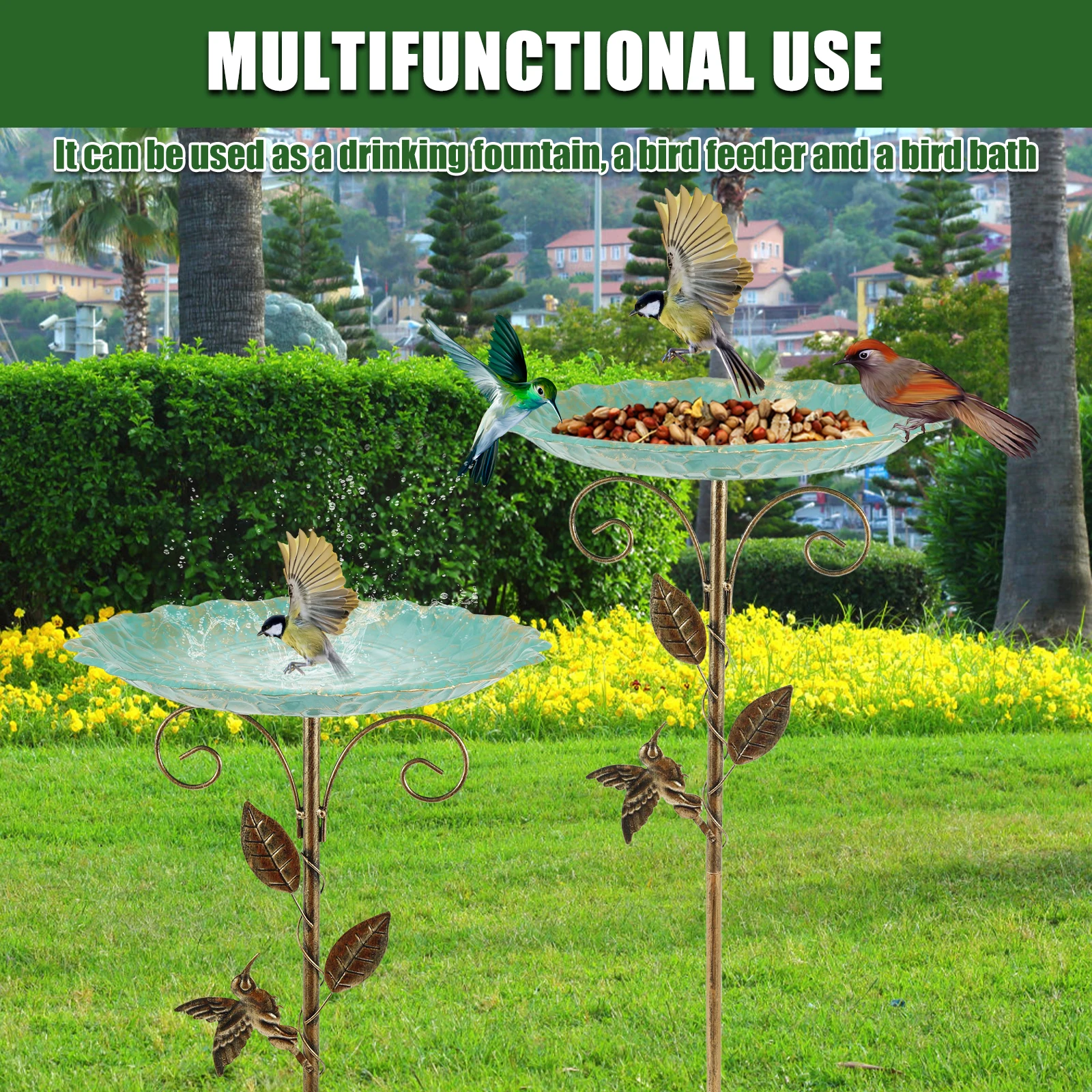 Bird Bath Feeder Bowl Iron Garden Outside Standing Vintage Sturdy Garden Patio Yard Lawn Stake Decoration - Image 4