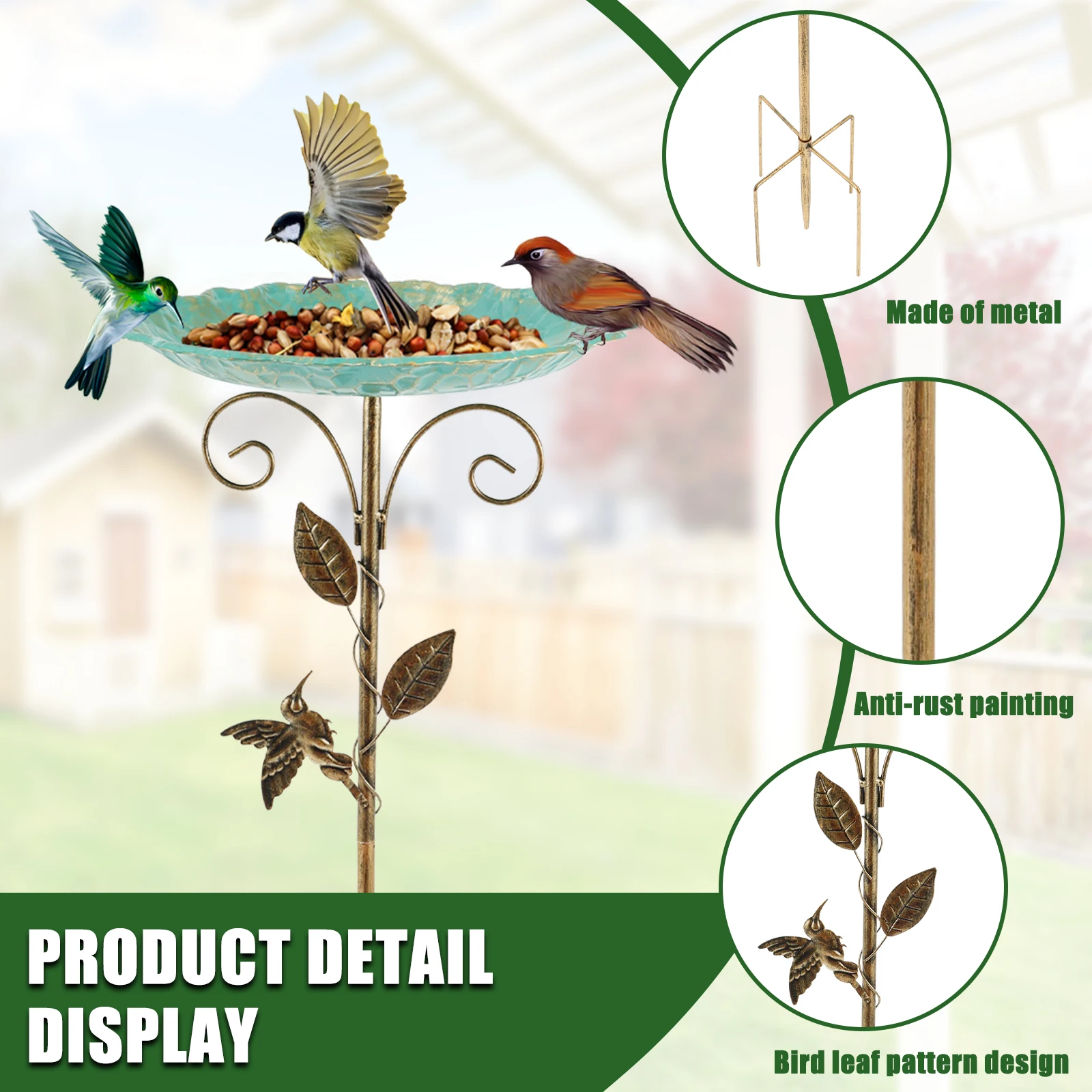 Bird Bath Feeder Bowl Iron Garden Outside Standing Vintage Sturdy Garden Patio Yard Lawn Stake Decoration - Image 3