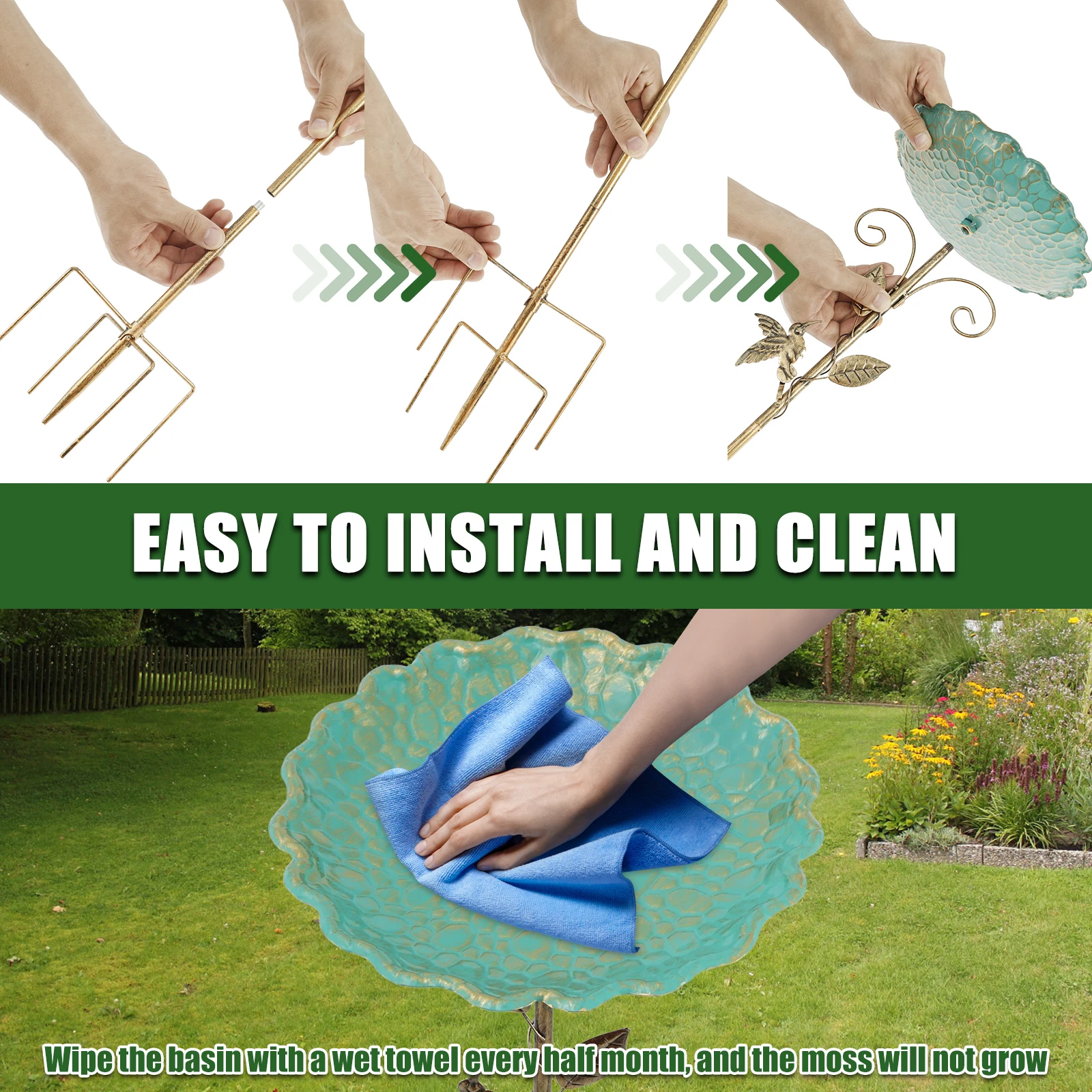 Bird Bath Feeder Bowl Iron Garden Outside Standing Vintage Sturdy Garden Patio Yard Lawn Stake Decoration - Image 5