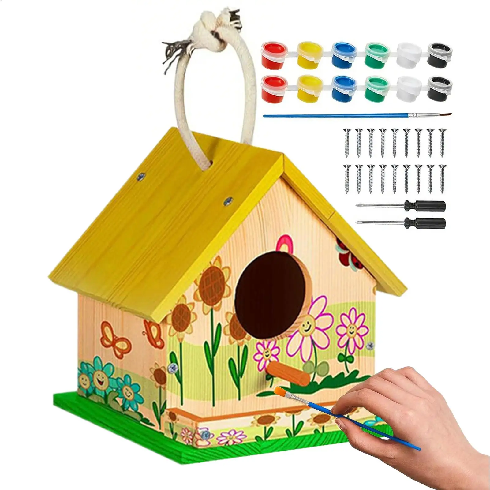 Bird House Kit Wooden Educational Hands-On Birdhouse Building Painting Kit for Spring Summer Home School Classroom Camp Holiday - Image 2