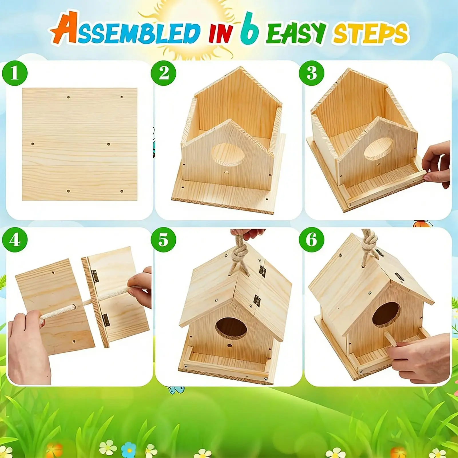 Bird House Kit Wooden Educational Hands-On Birdhouse Building Painting Kit for Spring Summer Home School Classroom Camp Holiday - Image 3