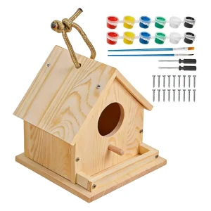 Bird House Kit Wooden Educational Hands-On Birdhouse Building Painting Kit for Spring Summer Home School Classroom Camp Holiday