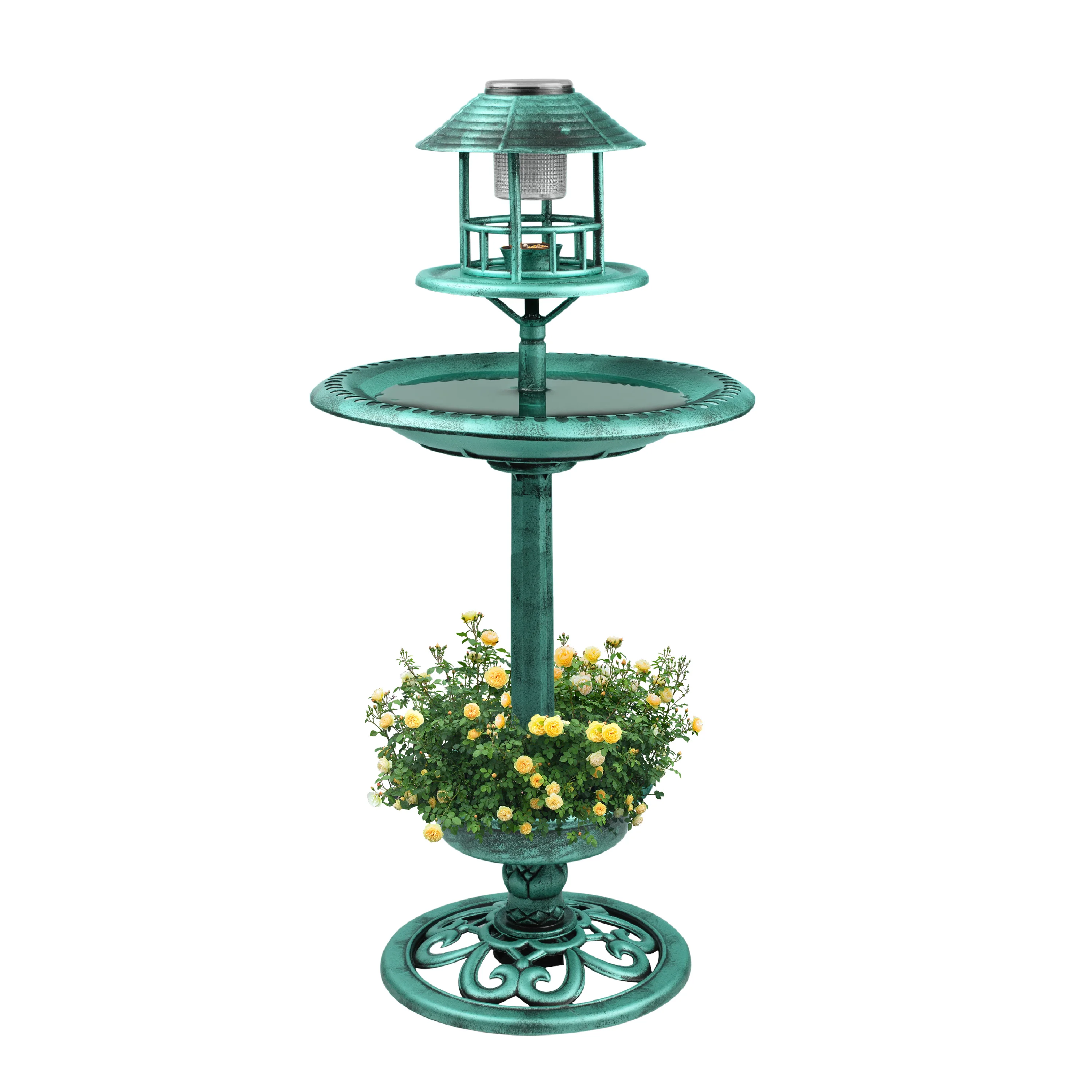 Bird bath & Feeder With Solar Power Light Birds Table Garden Station Ornament - Image 3