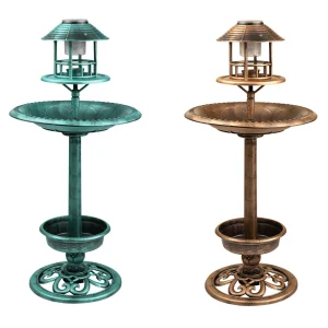 Bird bath & Feeder With Solar Power Light Birds Table Garden Station Ornament