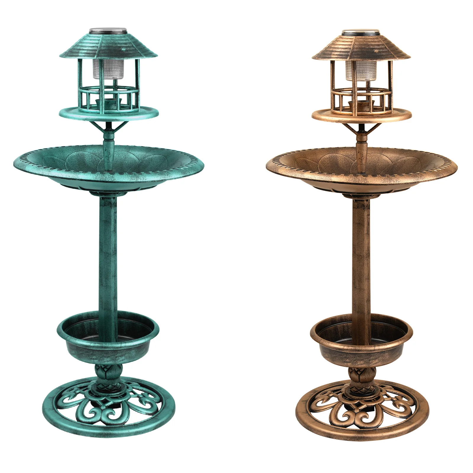 Bird bath & Feeder With Solar Power Light Birds Table Garden Station Ornament