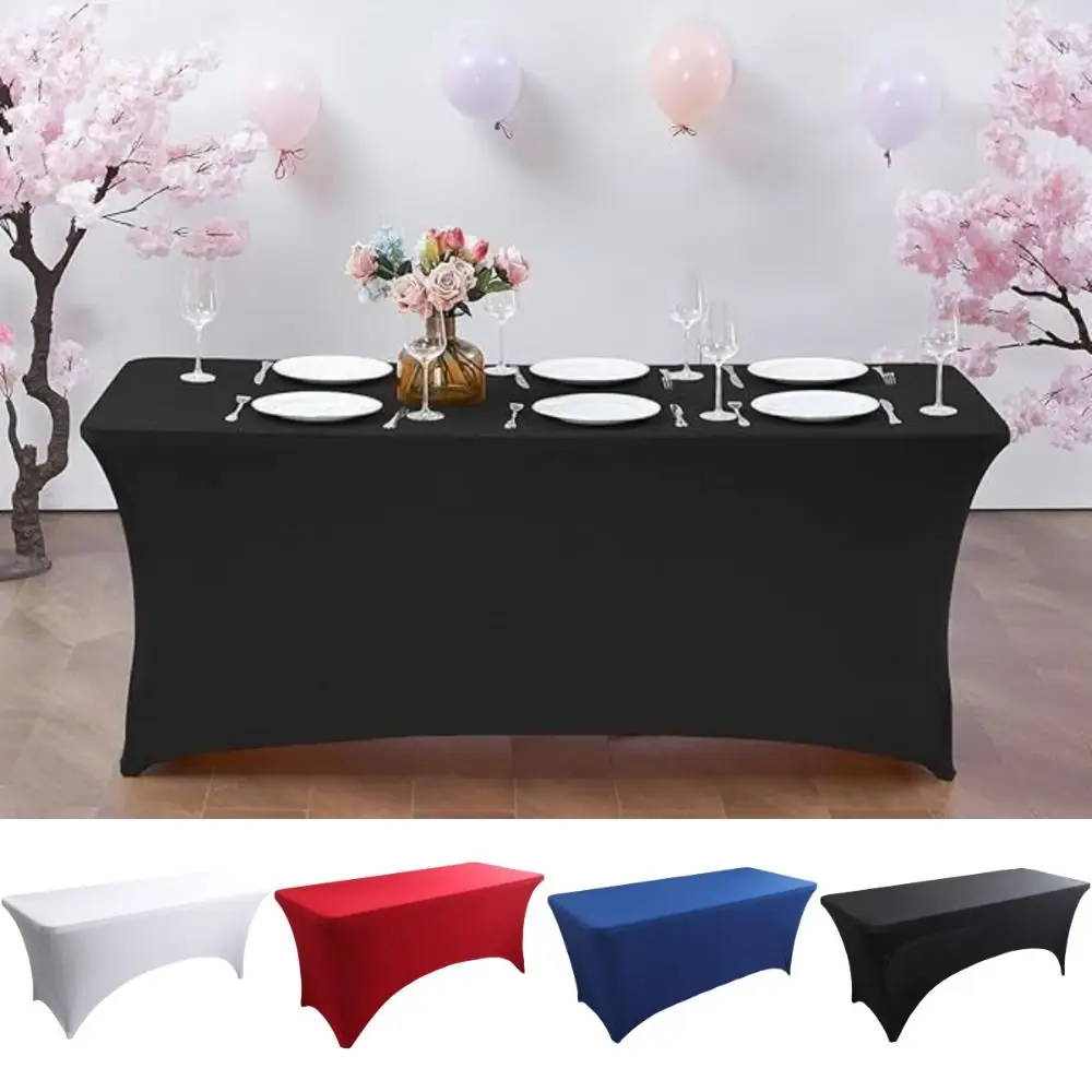Black 4/6/8FT High Stretch Tablecloth Universal Elastic Rectangular Table Cloth Washable Birthday Table Cover Wedding Party - Image 3
