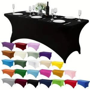 Black 4/6/8FT High Stretch Tablecloth Universal Elastic Rectangular Table Cloth Washable Birthday Table Cover Wedding Party