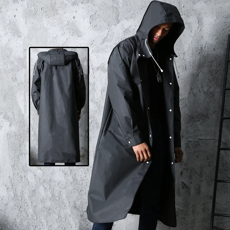Black Fashion Adult Waterproof Long Raincoat Women Men Rain Coat Hooded For Outdoor Hiking Travel Fishing Climbing Thickened - Image 2