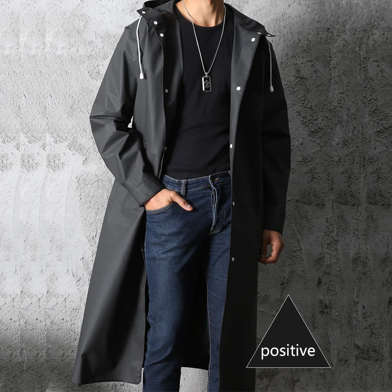 Black Fashion Adult Waterproof Long Raincoat Women Men Rain Coat Hooded For Outdoor Hiking Travel Fishing Climbing Thickened - Image 3