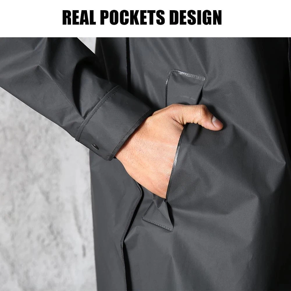 Black Fashion Adult Waterproof Long Raincoat Women Men Rain Coat Hooded For Outdoor Hiking Travel Fishing Climbing Thickened - Image 5