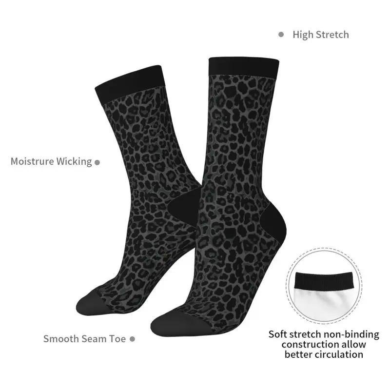 Black Leopard Print Funny Novelty Crazy Crew Tube Socks Athletic Sport Novelty Crew Socks Casual Crazy Dress Socks for Men Women - Image 4