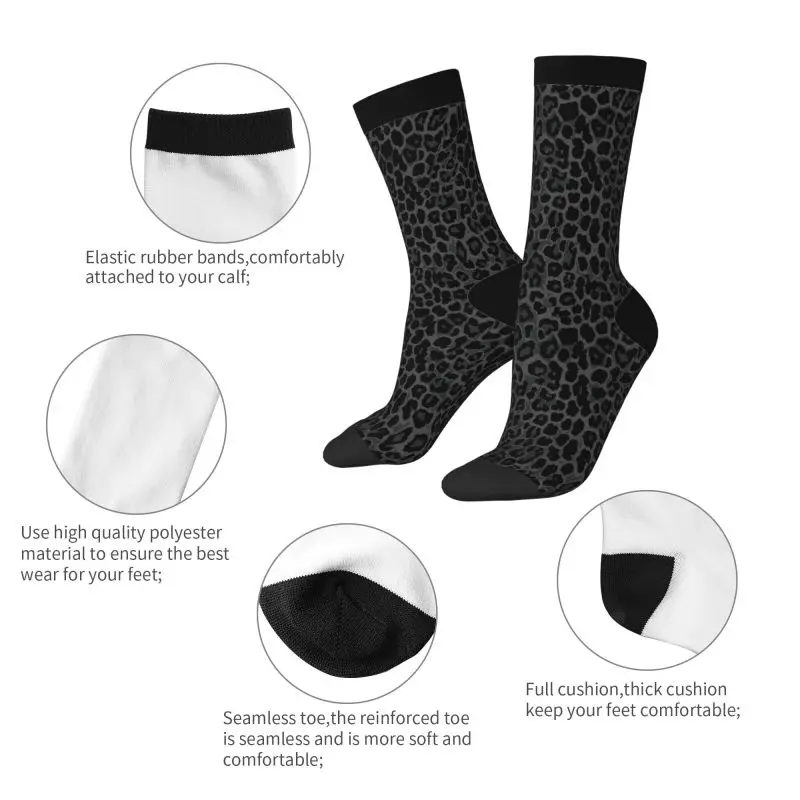 Black Leopard Print Funny Novelty Crazy Crew Tube Socks Athletic Sport Novelty Crew Socks Casual Crazy Dress Socks for Men Women - Image 3