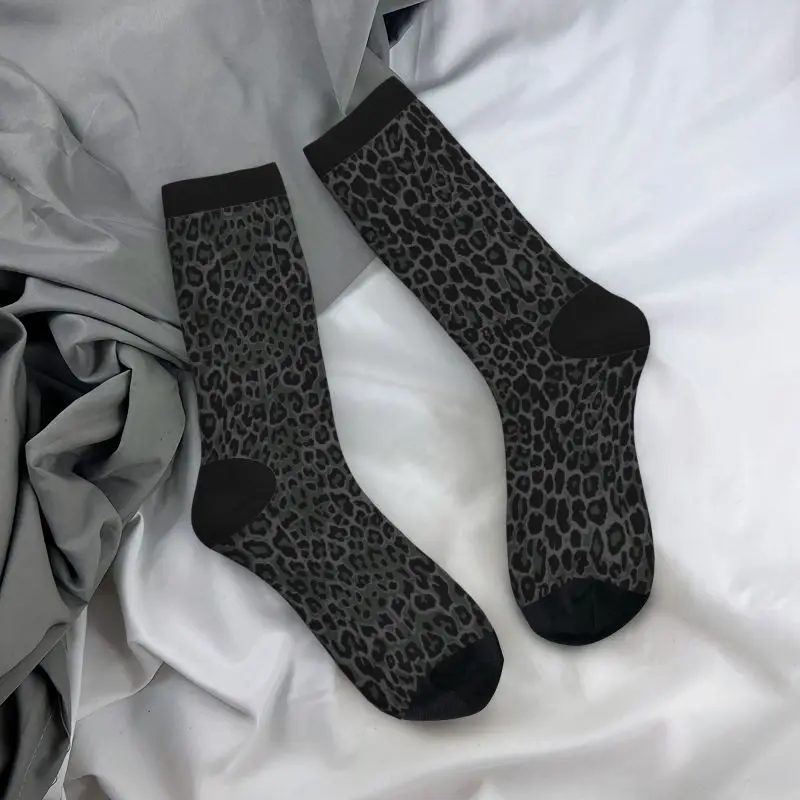 Black Leopard Print Funny Novelty Crazy Crew Tube Socks Athletic Sport Novelty Crew Socks Casual Crazy Dress Socks for Men Women - Image 5