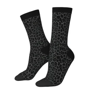 Black Leopard Print Funny Novelty Crazy Crew Tube Socks Athletic Sport Novelty Crew Socks Casual Crazy Dress Socks for Men Women