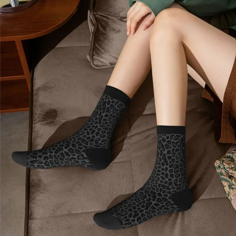Black Leopard Print Funny Novelty Crazy Crew Tube Socks Athletic Sport Novelty Crew Socks Casual Crazy Dress Socks for Men Women - Image 6