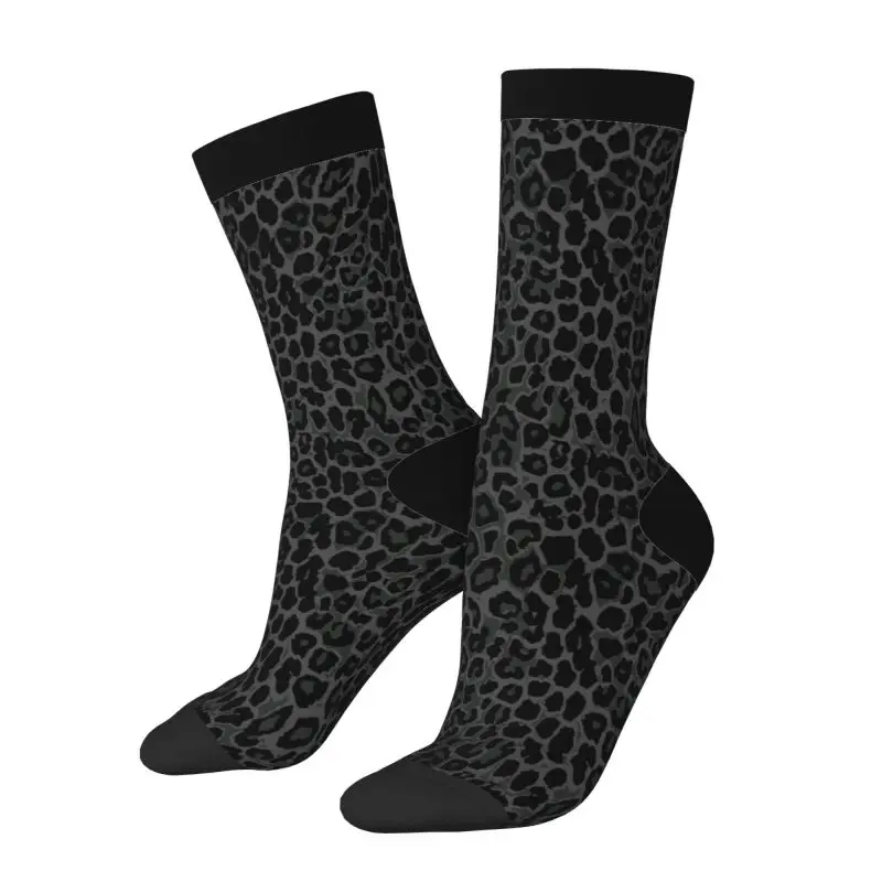 Black Leopard Print Funny Novelty Crazy Crew Tube Socks Athletic Sport Novelty Crew Socks Casual Crazy Dress Socks for Men Women