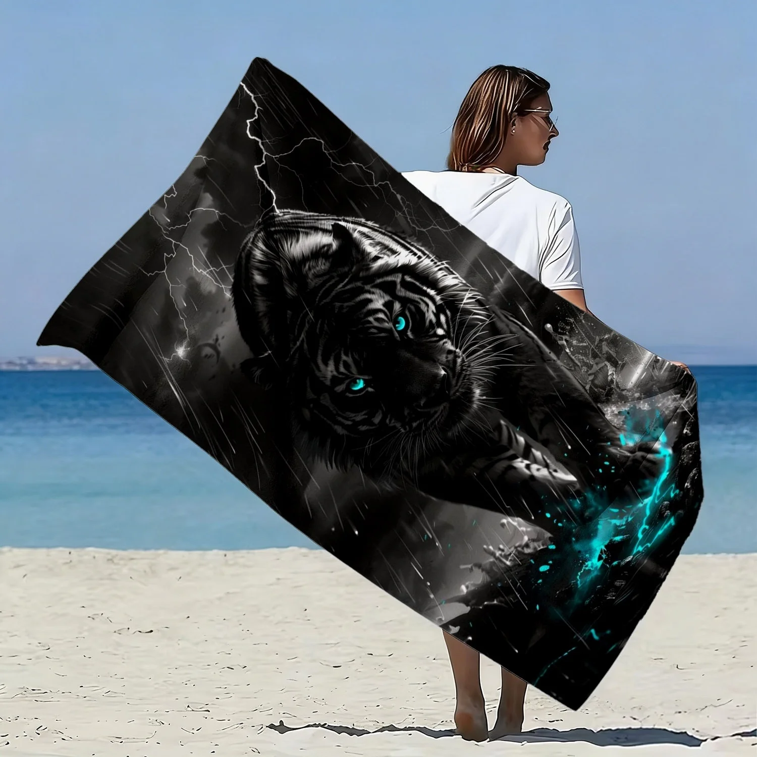 Black Panther Lightning Print Beach Towel Polyester Soft Quick Dry Large Bath Towel Summer Swimming Pool Surfing Blanket - Image 2