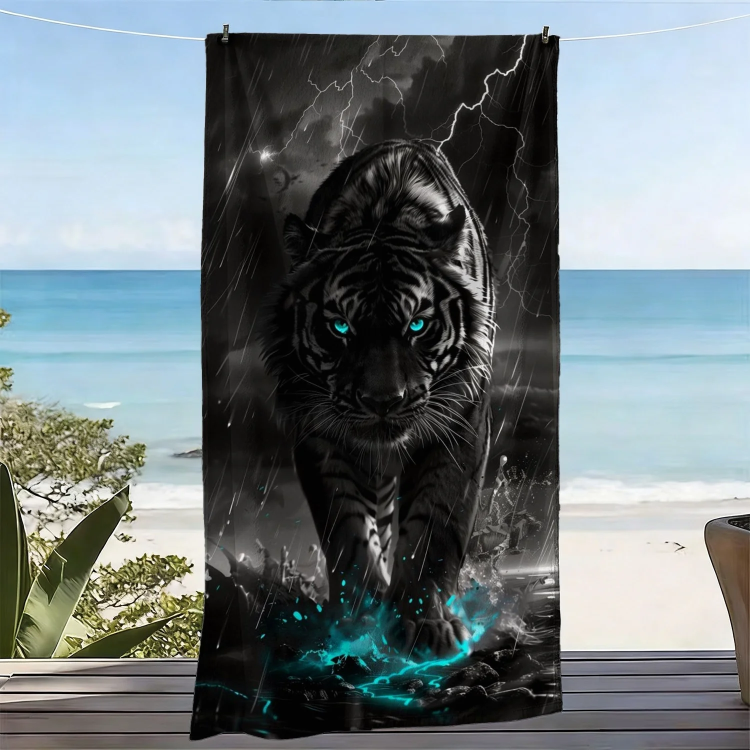Black Panther Lightning Print Beach Towel Polyester Soft Quick Dry Large Bath Towel Summer Swimming Pool Surfing Blanket
