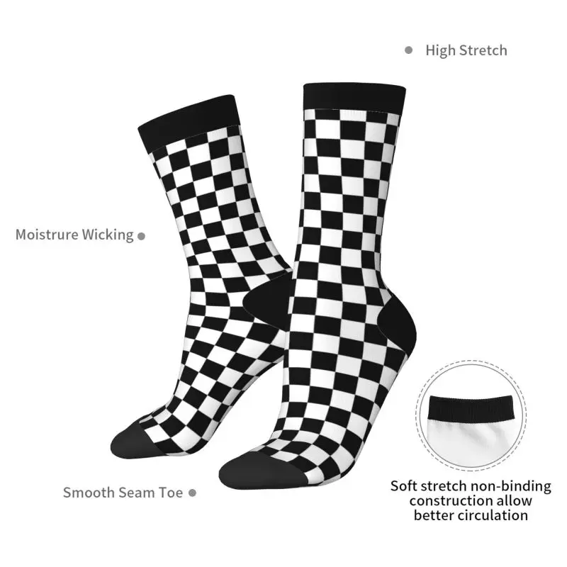 Black White Checkered Funny Socks Health Curve Novelty Casual Crew Socks Contrast Color Design for Women Men Gift - Image 4