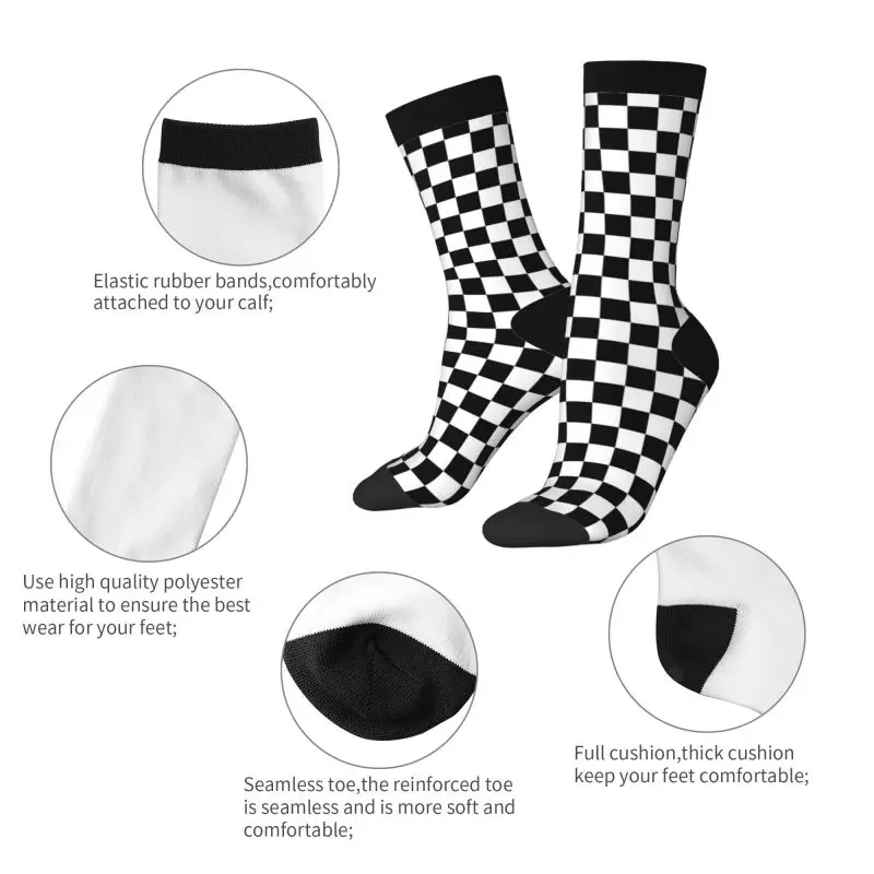 Black White Checkered Funny Socks Health Curve Novelty Casual Crew Socks Contrast Color Design for Women Men Gift - Image 3