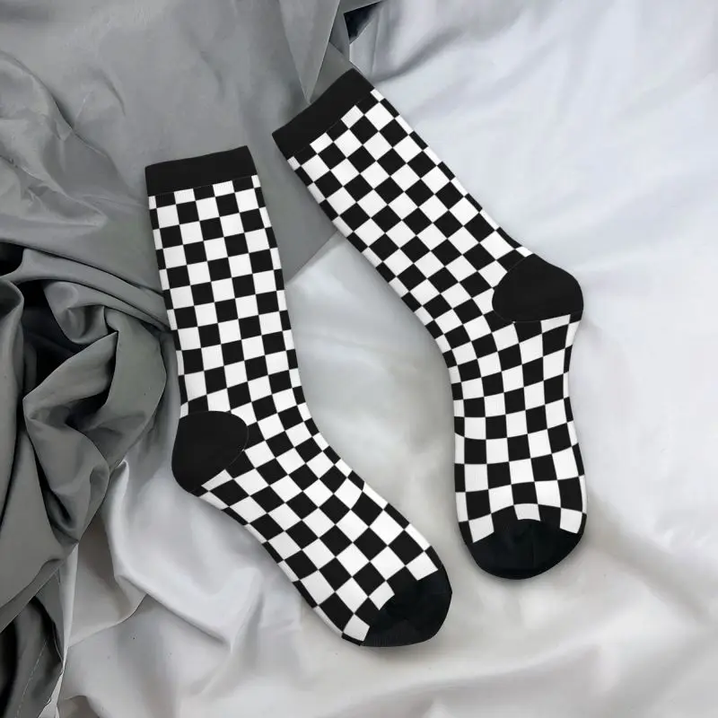 Black White Checkered Funny Socks Health Curve Novelty Casual Crew Socks Contrast Color Design for Women Men Gift - Image 5