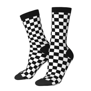 Black White Checkered Funny Socks Health Curve Novelty Casual Crew Socks Contrast Color Design for Women Men Gift