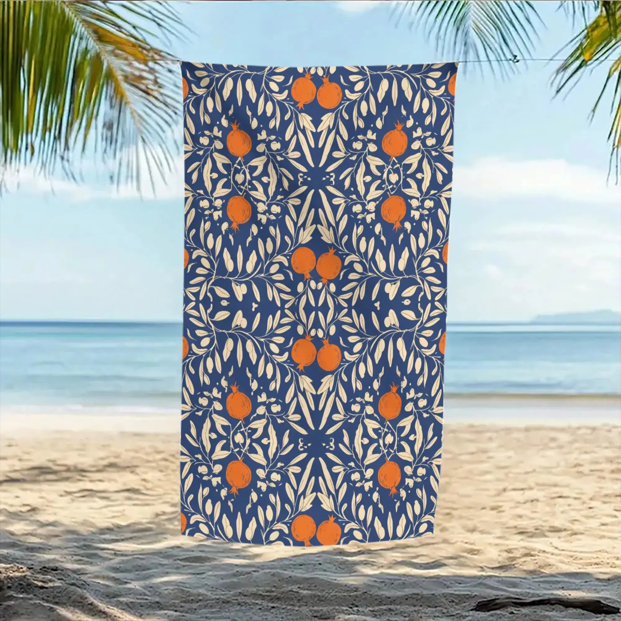 Boho Floral Citrus Print Beach Towel Large Turkish Cotton Bath Mat for Beach Resort Summer Vacation Decoration - Image 2