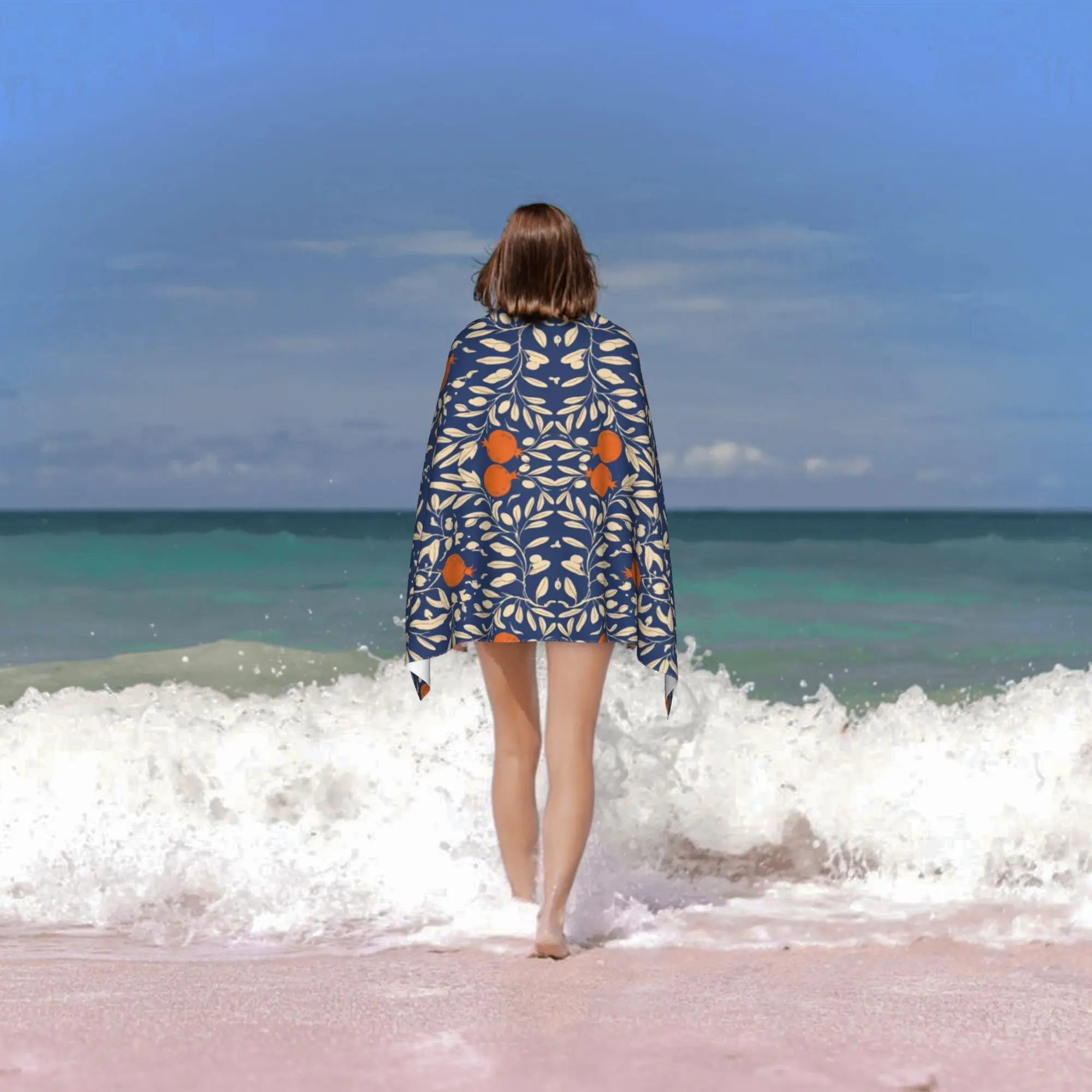 Boho Floral Citrus Print Beach Towel Large Turkish Cotton Bath Mat for Beach Resort Summer Vacation Decoration - Image 5