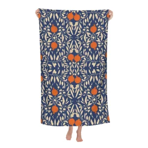Boho Floral Citrus Print Beach Towel Large Turkish Cotton Bath Mat for Beach Resort Summer Vacation Decoration