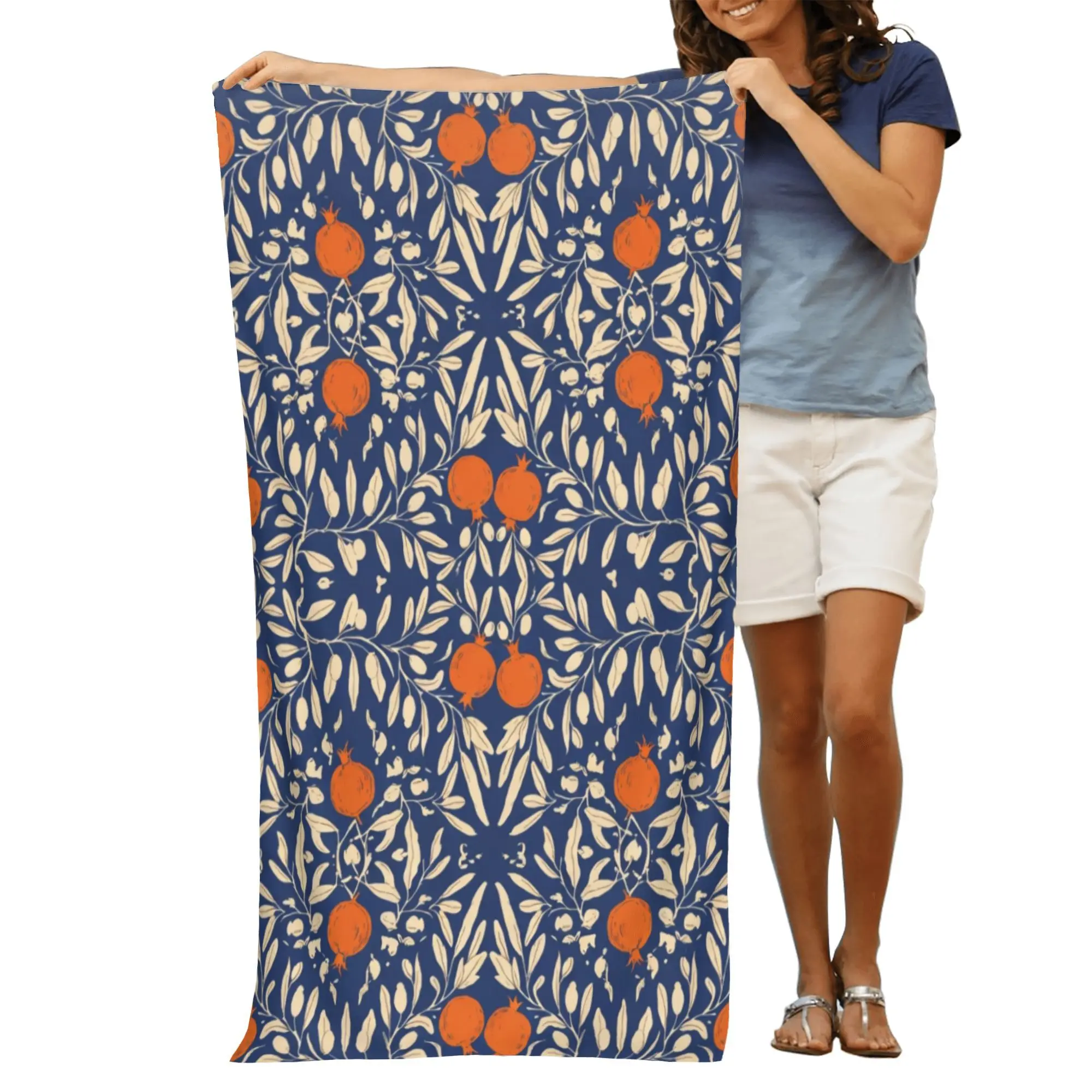 Boho Floral Citrus Print Beach Towel Large Turkish Cotton Bath Mat for Beach Resort Summer Vacation Decoration - Image 6