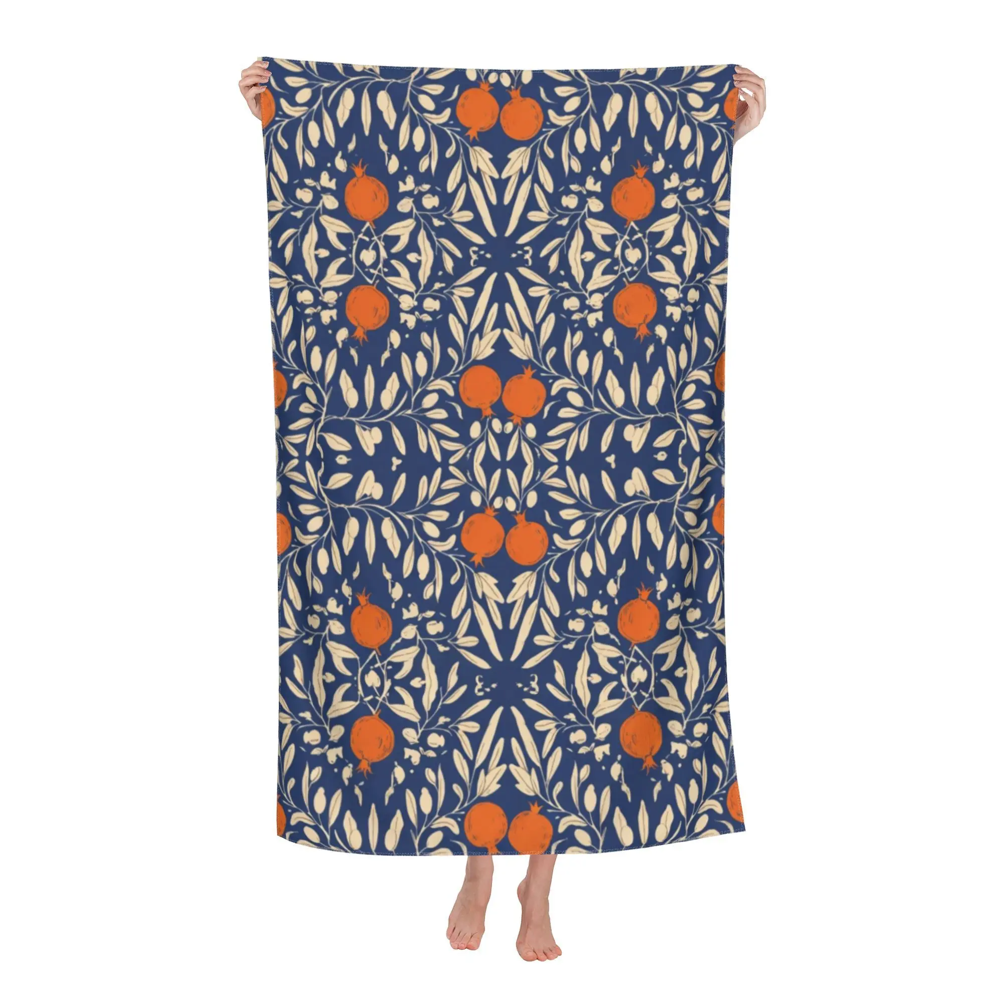 Boho Floral Citrus Print Beach Towel Large Turkish Cotton Bath Mat for Beach Resort Summer Vacation Decoration