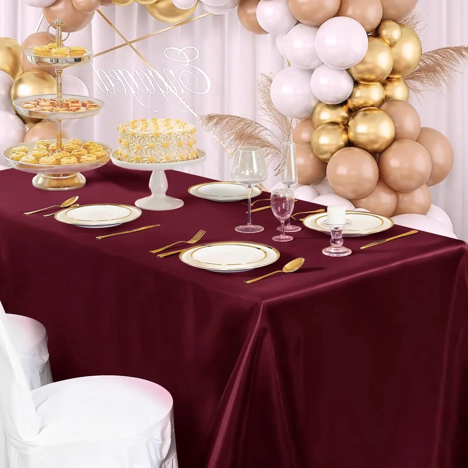 Burgundy Satin Tablecloth Silky Table Cover for Christmas Dining Wedding Party Banquets Decoration Square Solid Smooth - Image 4