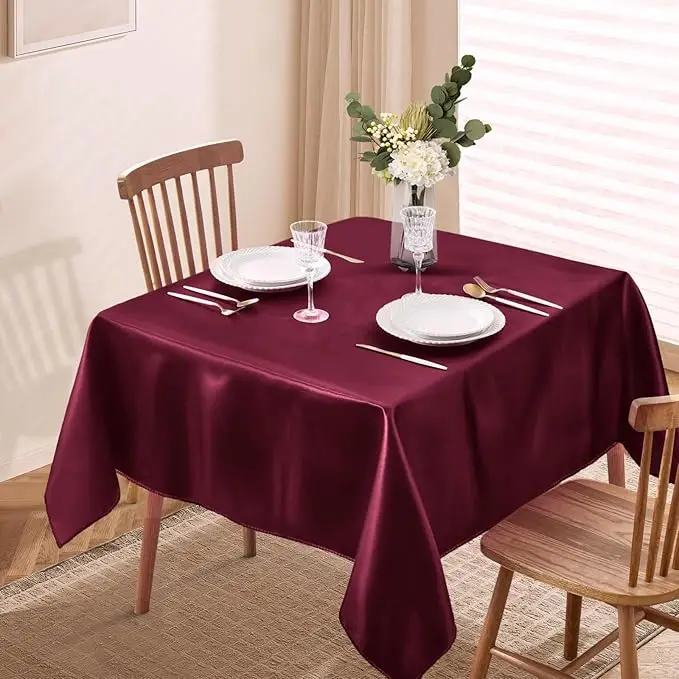 Burgundy Satin Tablecloth Silky Table Cover for Christmas Dining Wedding Party Banquets Decoration Square Solid Smooth - Image 2
