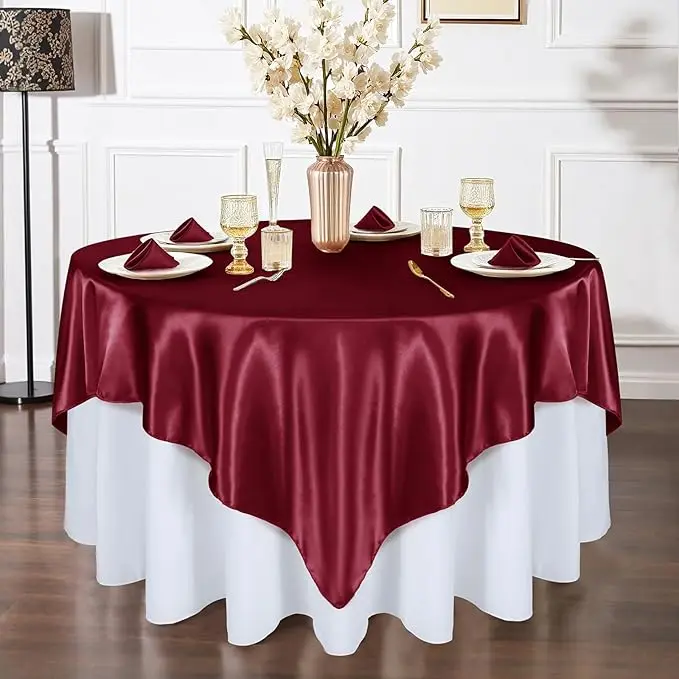 Burgundy Satin Tablecloth Silky Table Cover for Christmas Dining Wedding Party Banquets Decoration Square Solid Smooth - Image 3