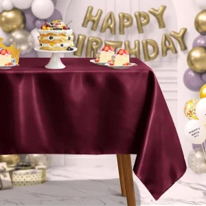 Burgundy Satin Tablecloth Silky Table Cover for Christmas Dining Wedding Party Banquets Decoration Square Solid Smooth