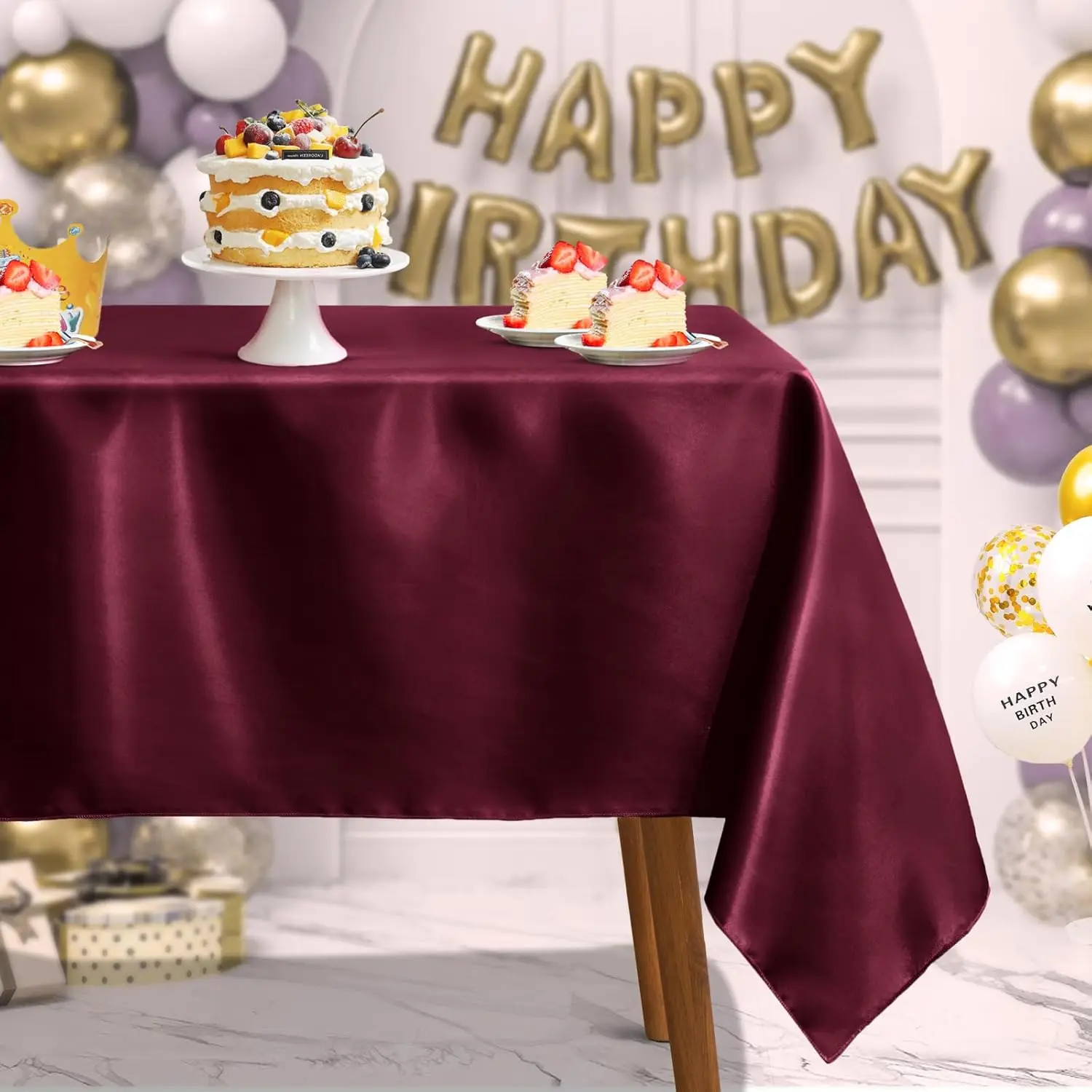 Burgundy Satin Tablecloth Silky Table Cover for Christmas Dining Wedding Party Banquets Decoration Square Solid Smooth
