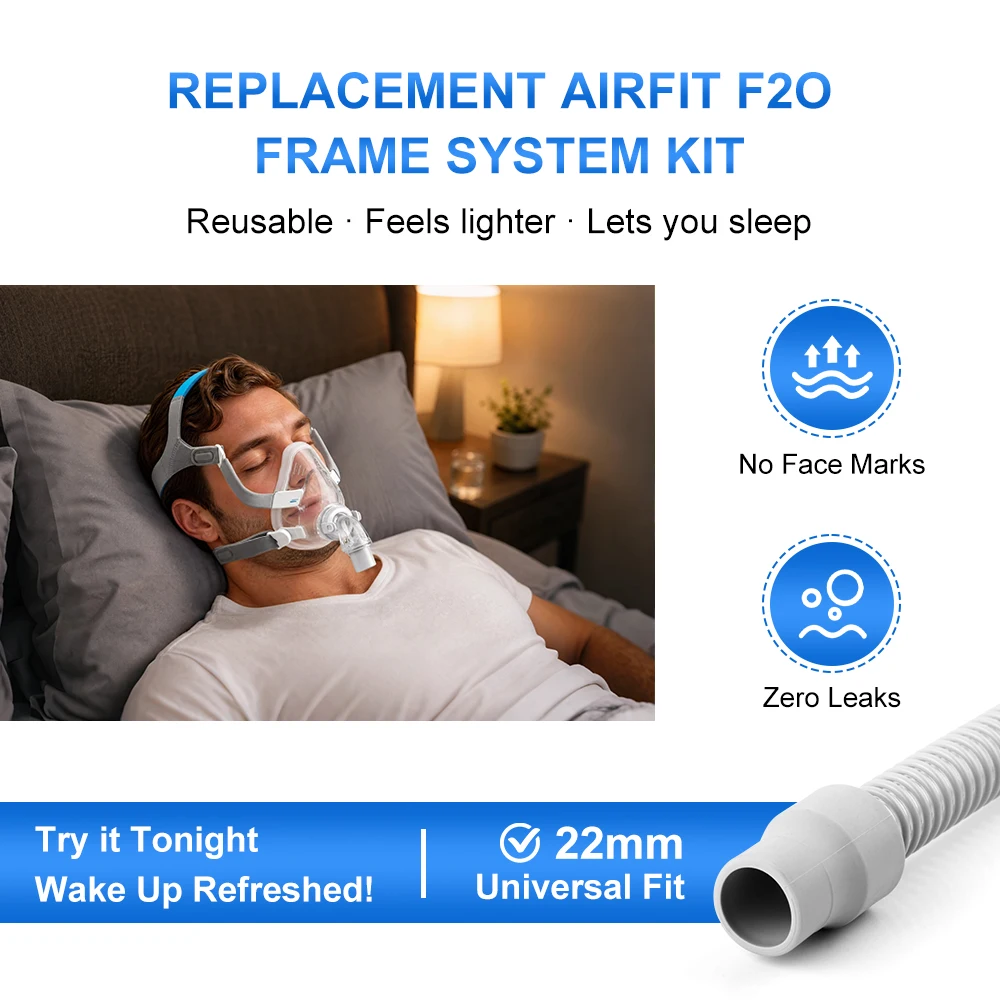 CPAP AirFit F20 Replacement Mask with Elbow Connector Set - Includes Mask Cushion, Headgear, Frame, Elbow & Clips F20 Masks Set - Image 2