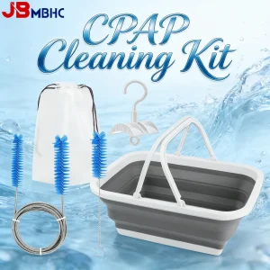CPAP Cleaning Kit Hose Brush, Collapsible Bucket and Hook Hanger CPAP Holder Cleaning Brush Basin for Mask, Headgear and Tubing
